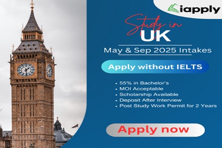 Study in UK - May & Sep 2025 Intakes - Apply without IELTS - Click the banner to know more